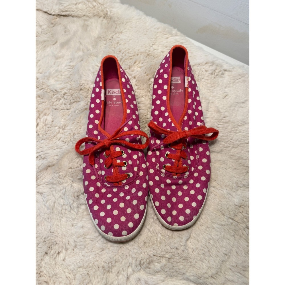 Maximalist Keds Kate Spade Sneaker Pink White Polka‎ Dot Summer Shoe 8.5